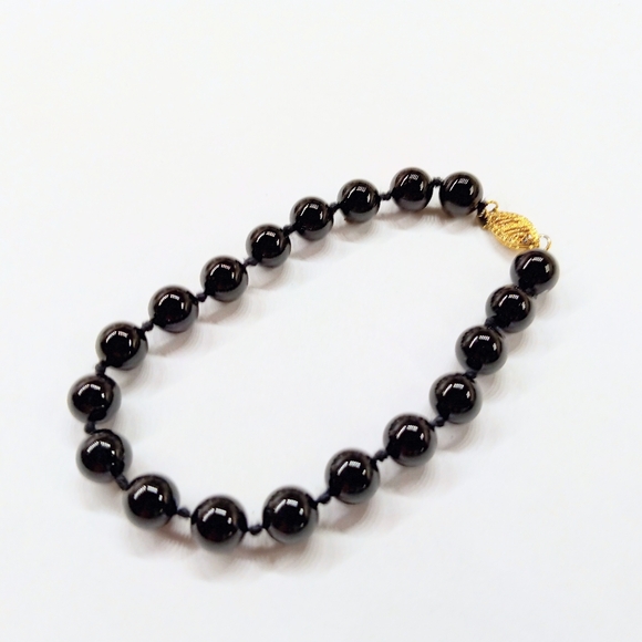 Vintage Black Onyx Beaded Bracelet Gold Over 925 NIB - Picture 2 of 7